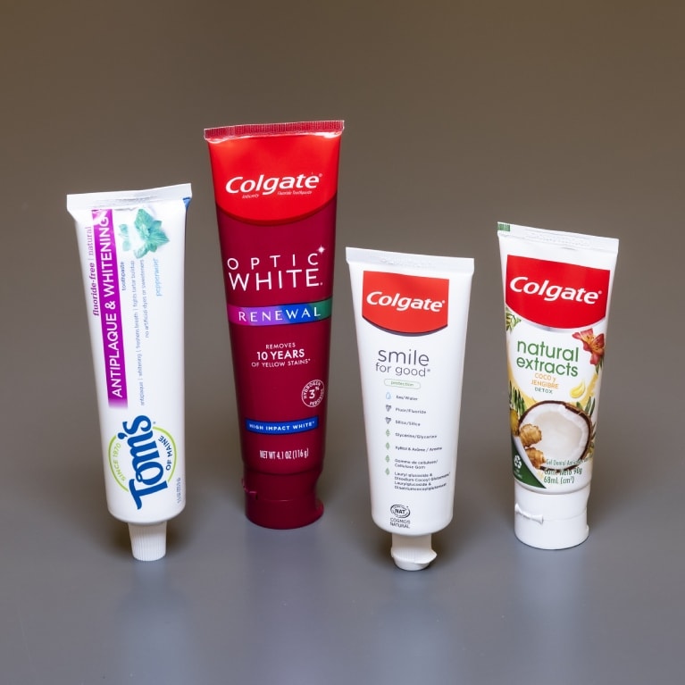 Colgate and Tom’s of Maine toothpaste and oral care products including innovative recyclable tube.