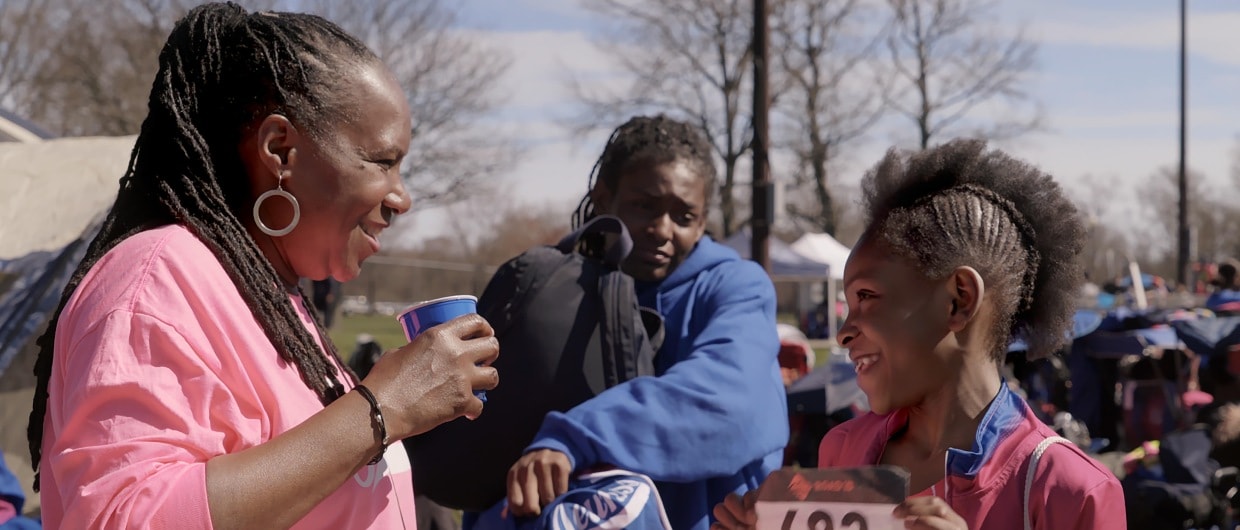 Coach Jean Bell and athlete Brooke Sheppard, of Jeuness Track Club Inc., from Netflix Original Documentary Sisters On Track