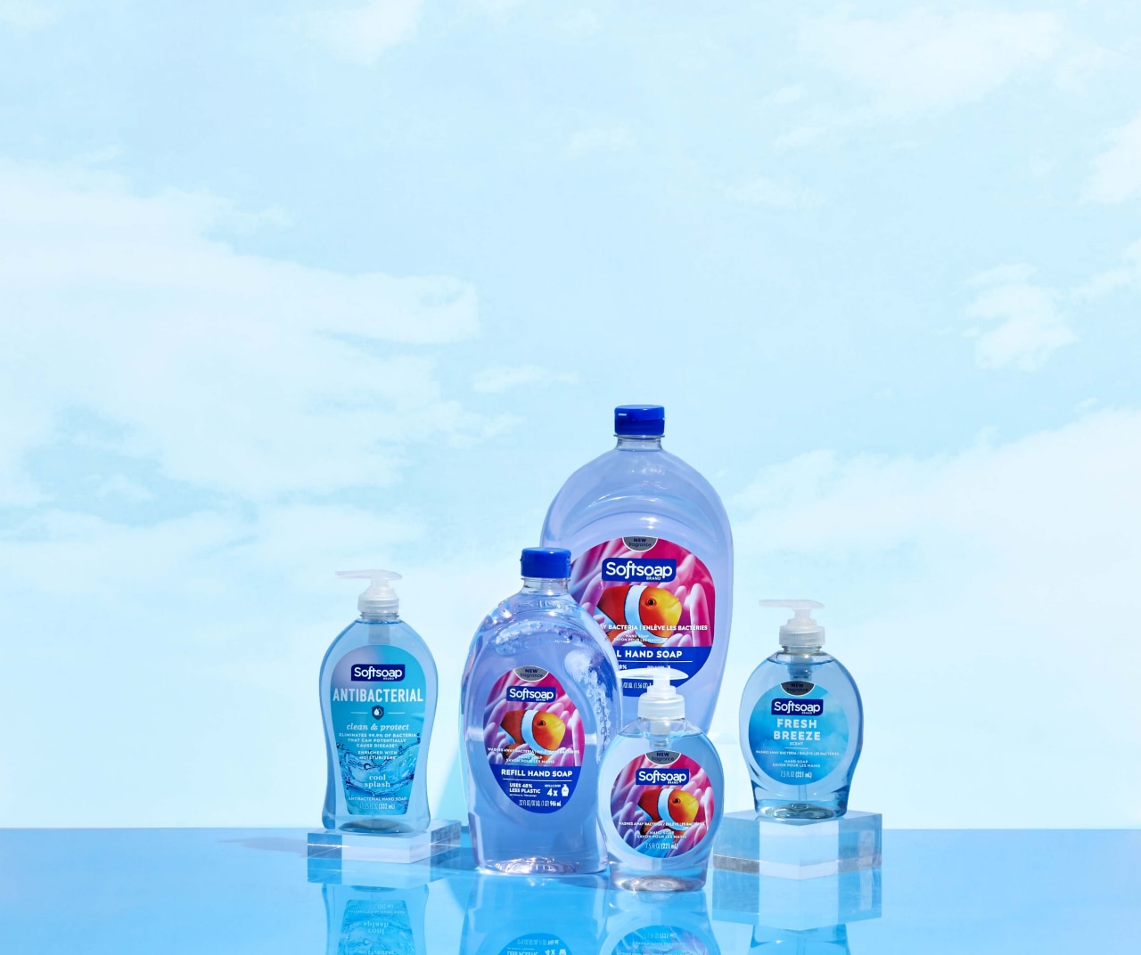 Softsoap products on sky background