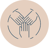 Icon showing multiple hands touching, representing "Driving Social Impact".