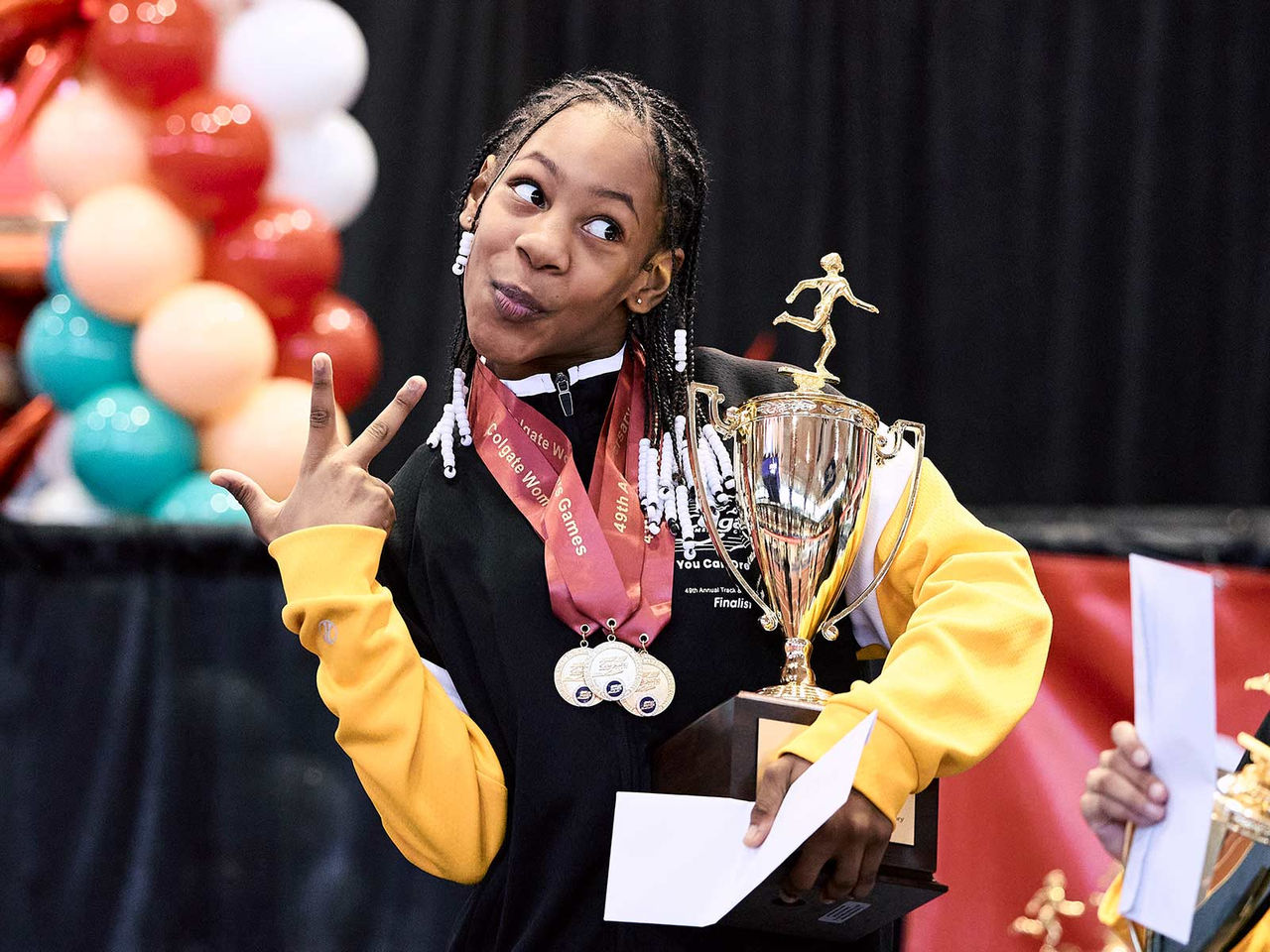 funny girl with her trophy