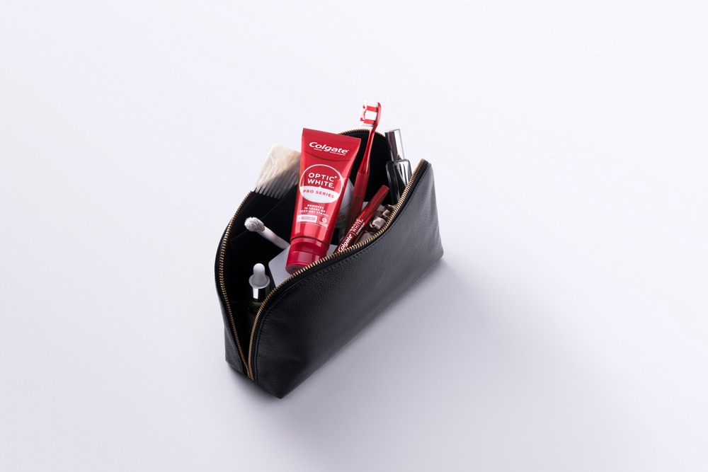 colgate optic white toothpaste in a bag