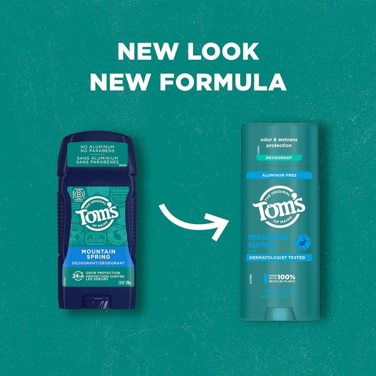 Tom's of Maine deodorant comparing the old and new formula