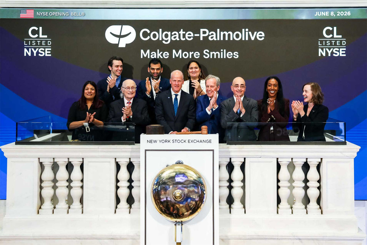 Current and former Colgate-Palmolive CEOs and honorees at the opening of the New York Stock Exchange.
