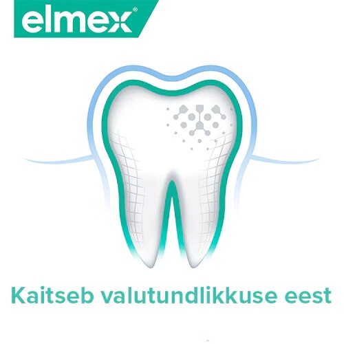 Elmexi graafika kaitsva kihiga hambast ja tekstiga Kaitseb valutundlikkuse eest.